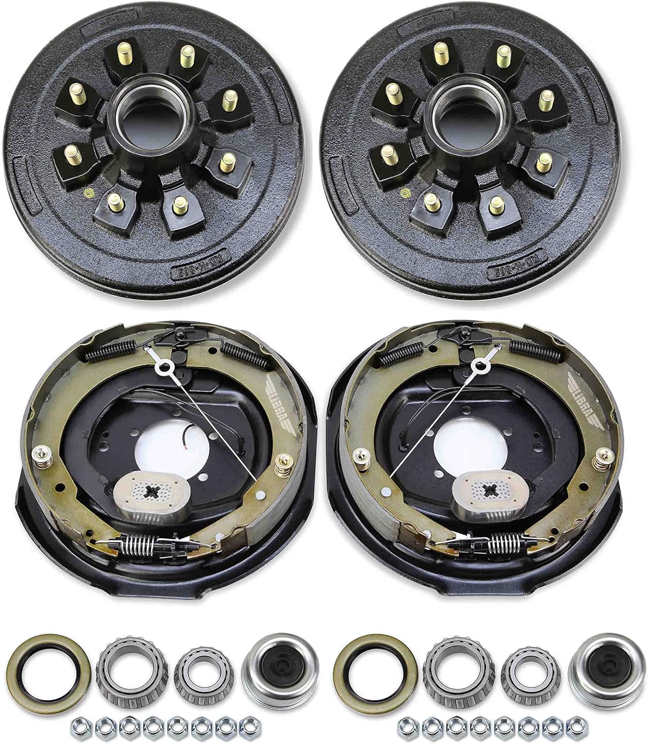 LIBRA Heavy Duty Trailer 8 on 6.5" B.C. Hub Drum Kits w/ 9/16" studs w/Self-Adjusting 12"x2" Electric Brakes for 7K-8K Lbs Trailer Axle