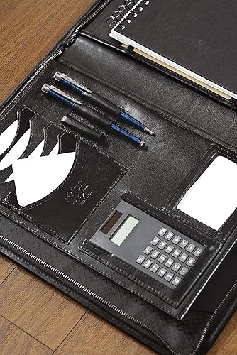 Miniatura 5 de Noda Cartera de cuero a4, portadocumentos, carpeta de conferencias con calculadora (negro)