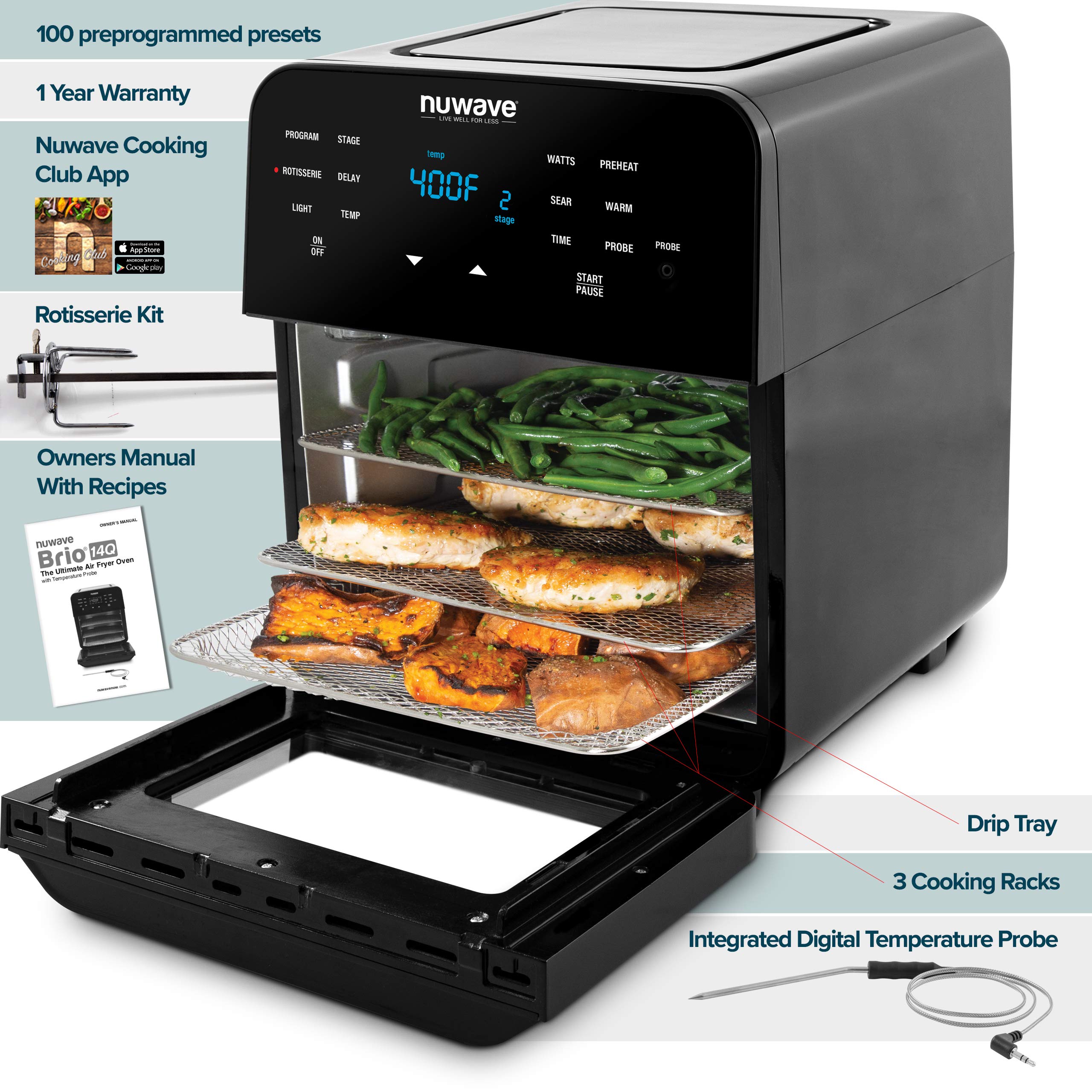 Nuwave Brio 14 Quart Large Capacity 6in1 Smart Air Fryer Oven with