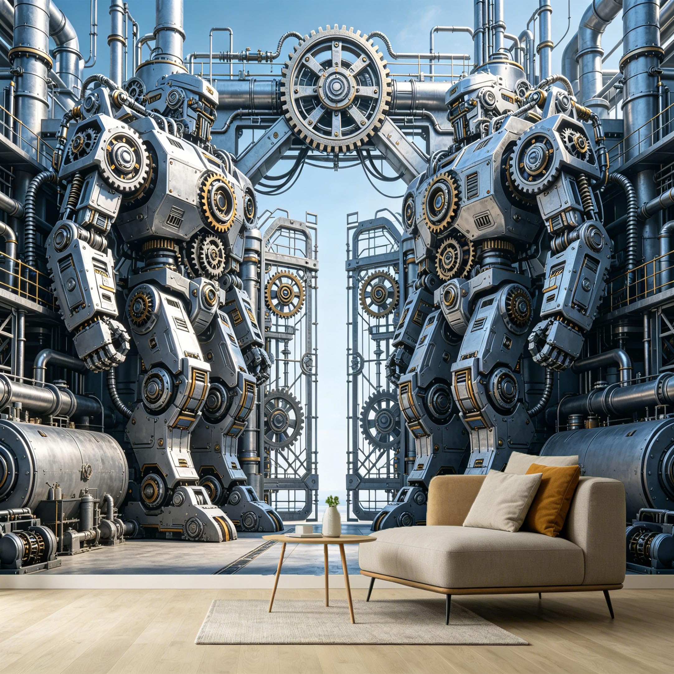 Custom Size Wall Murals Industrial Mechanical Gear Robot 3D Trompe L'Oeil Steel Factory Structure SelfAdhesive Wall Fabric Removable Large Wallpaper for Photo Living Room