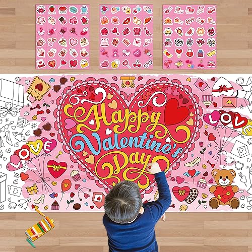 Miniatura 10 de OHOME 181 calcomanías de San Valentín con mantel para colorear, regalos del día de San Valentín para niños, aula, escuela, manualidades para niños,