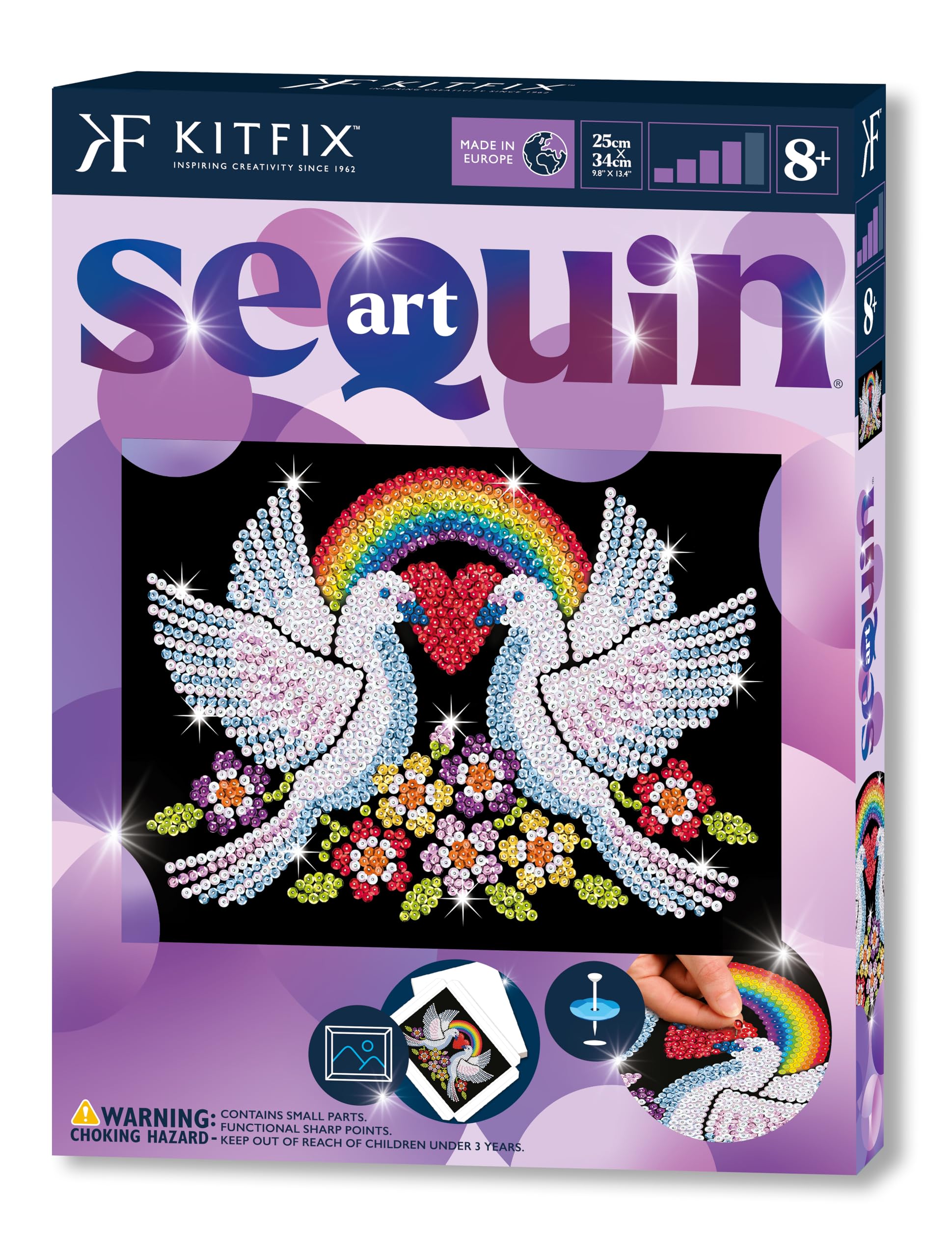 Kitfix - Sequin Art Purple - Doves of Hope - Creative Set - 27 x 36cm - Craft Kit for Children Teenagers and Adults Aged 8+ - 2101