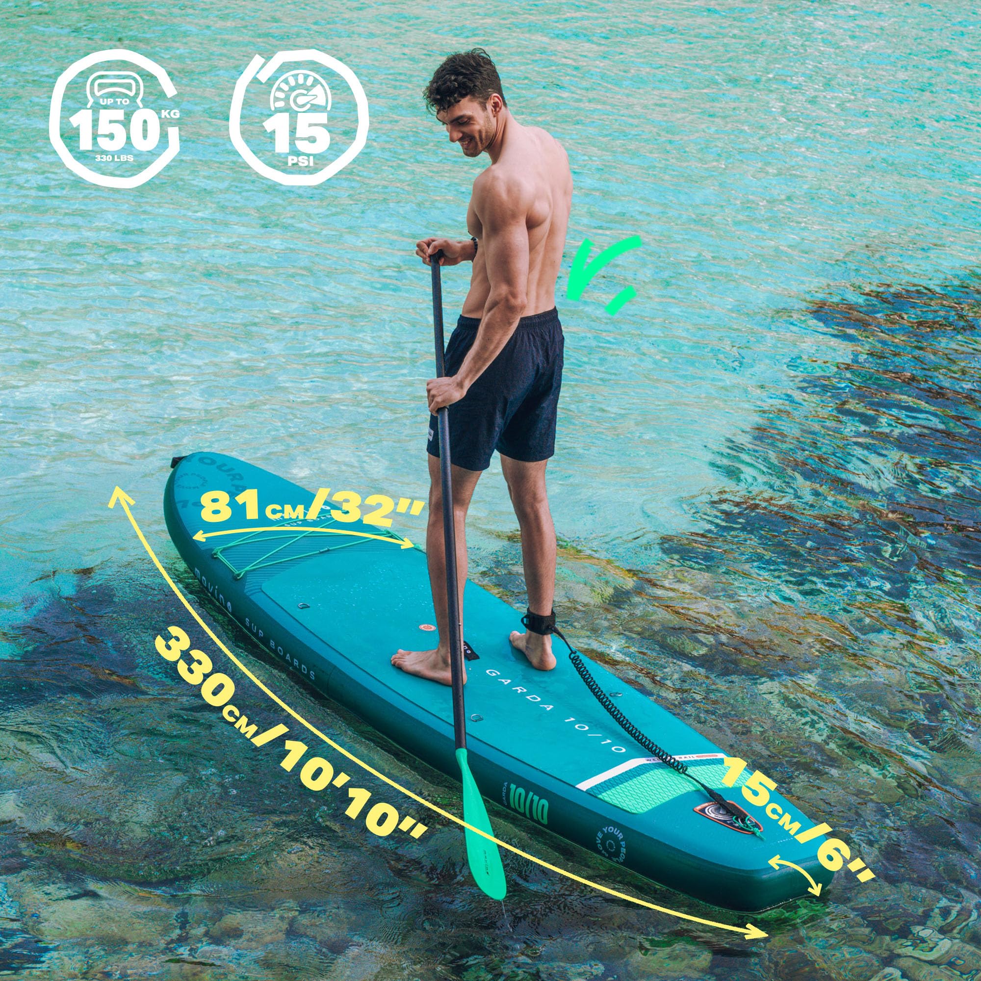 MOVINO Garda Allround 10’10" (330x81x15cm) 2in1 SUP Stand Up Paddling Board Set Aufblasbares Standup Paddle Board Leicht Sup Boards Und Zubehör Wasser Sport Welded Rail bis 150 kg