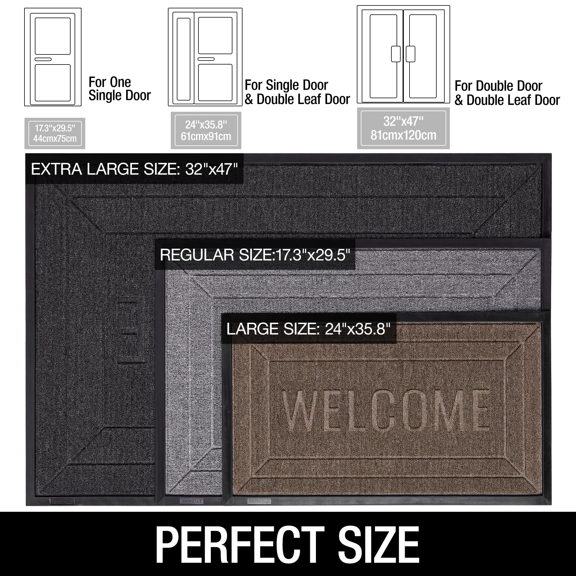 ZTIONHD Welcome Mat 29.5x17 Inch, All-Weather Waterproof Non-Slip Doormat, Heavy Duty Indoor Outdoor Entrance Mat for Front Door Porch Patio - Black