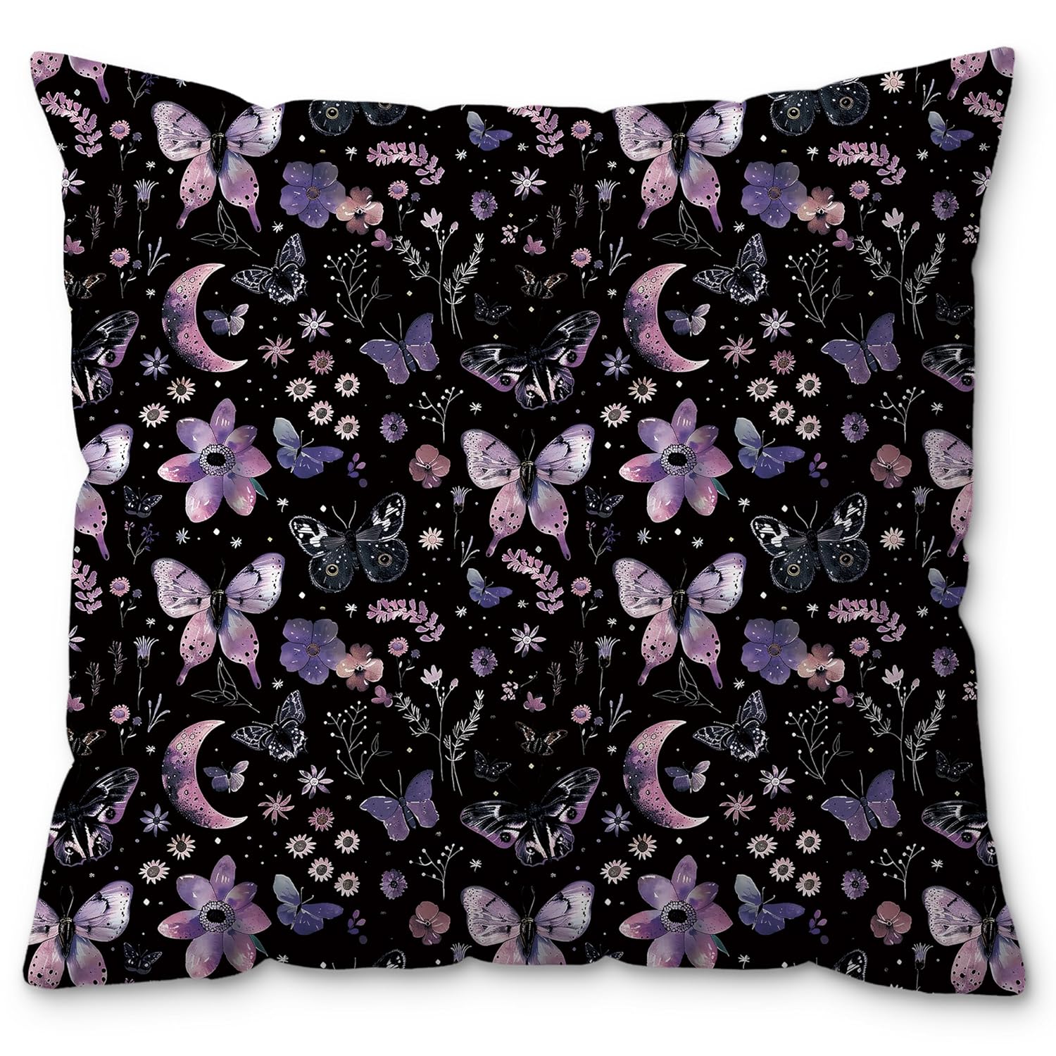 ROXMART Fantasy Witchy Moon Butterfly Floral Pillow Covers 18x18 Dark Cottagecore Decor Mystical Celestial Gothic Botanical Decorative Pillow