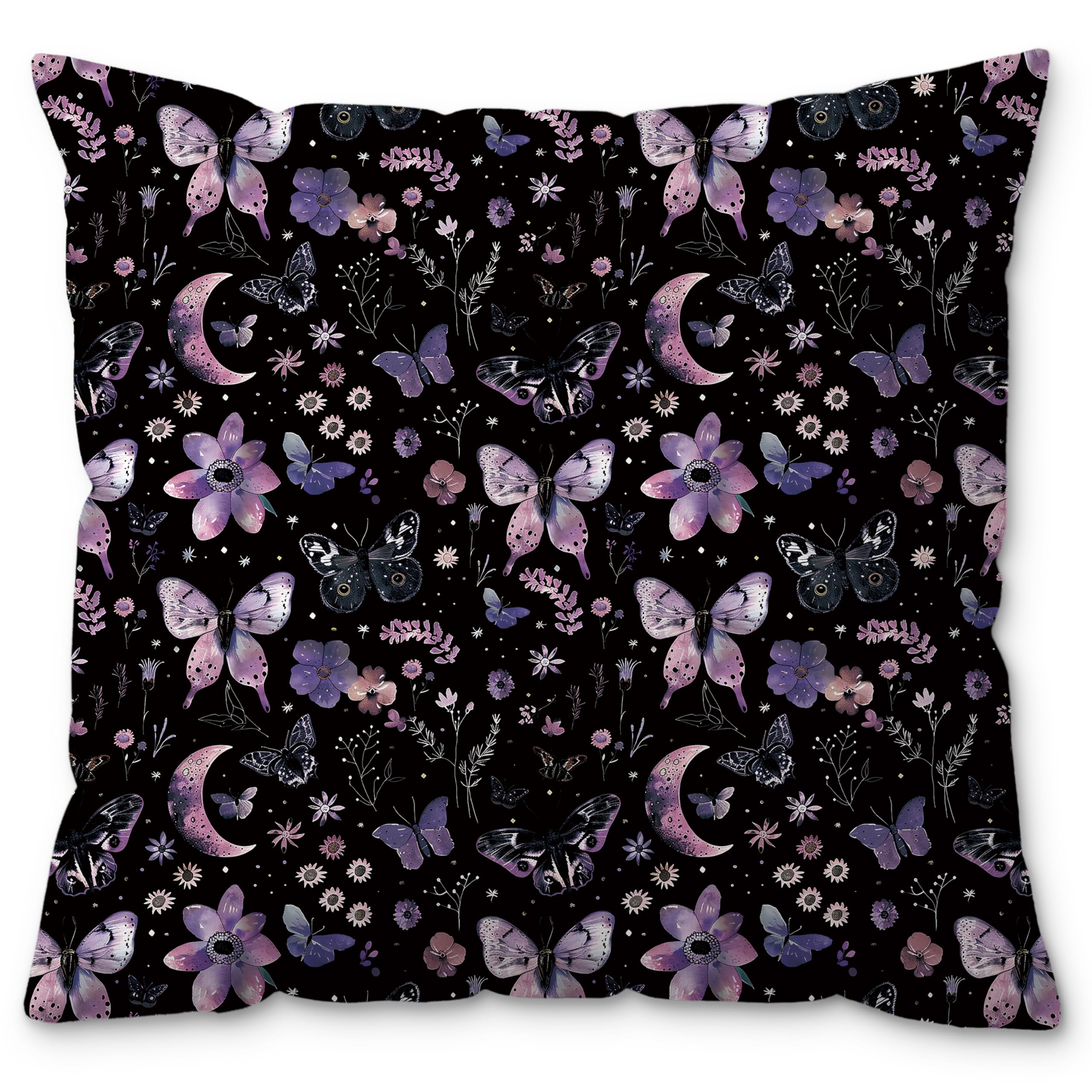 ROXMART Fantasy Witchy Moon Butterfly Floral Pillow Covers 18x18 Dark Cottagecore Decor Mystical Celestial Gothic Botanical Decorative Pillow