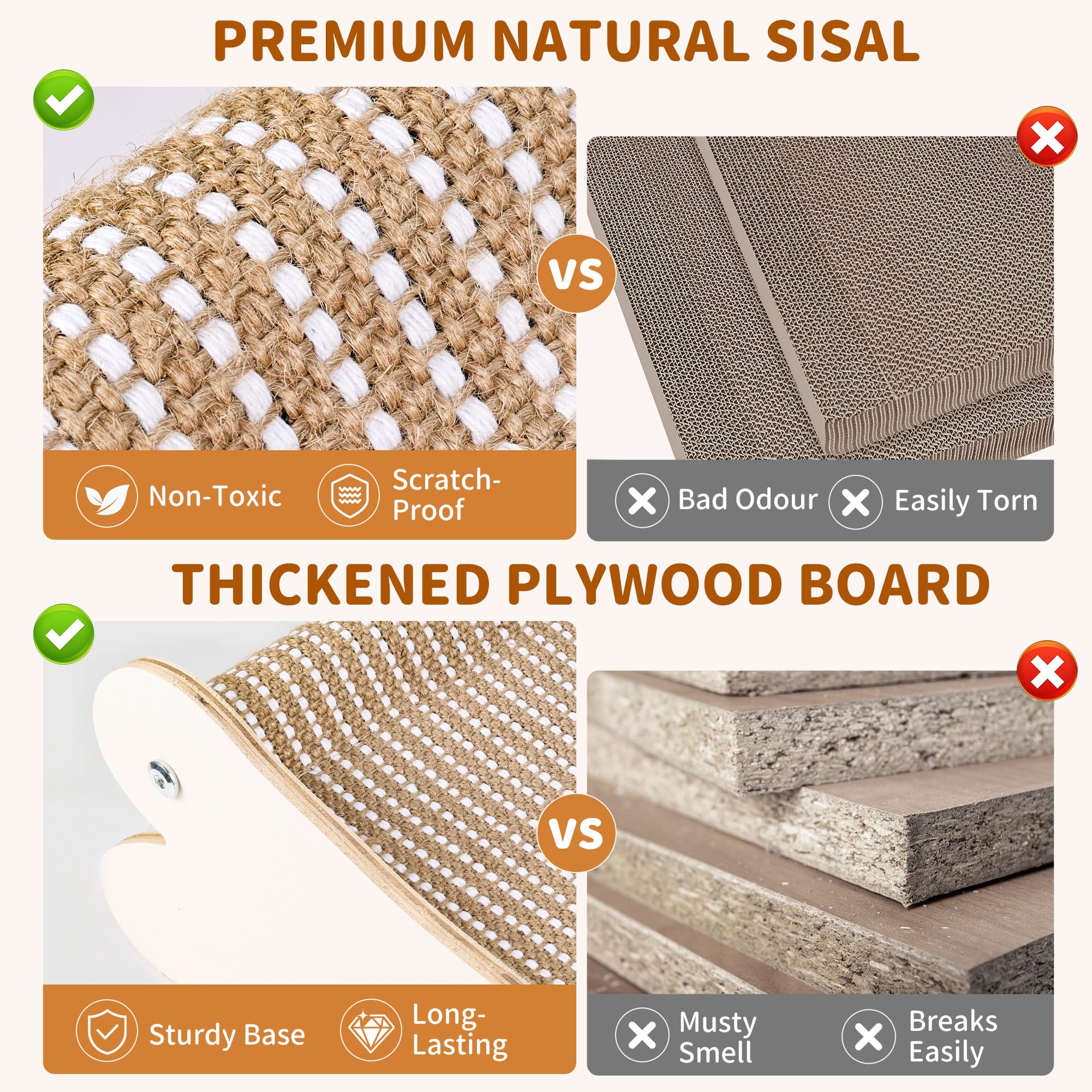 Griffoir pour chat - Design incurvé à 160° - Panneau de fibres haute densité et sisal naturel - Très grand salon pour chat d'intérieur - Protection de meubles