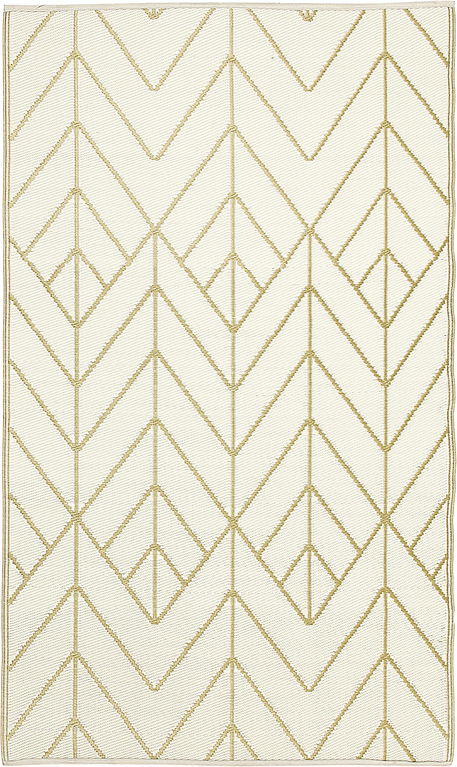 Fab Habitat Outdoor Rug - Waterproof, Fade Resistant, Crease-Free - Premium Recycled Plastic - Art Deco Geo - Porch, Deck, Balcony, Mudroom, Laundry Room, Patio - Sydney - Gold & Cream - 3 x 5 ft