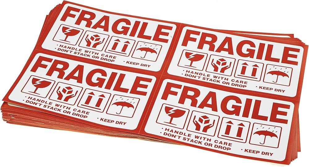 Pegatinas Premium Manejo Con Cuidado Etiquetas Frágiles Premium Amarillas 'MANEJE CON CUIDADO' 2x3 - Para Envíos Seguros Etiqueta Frágil Amarilla