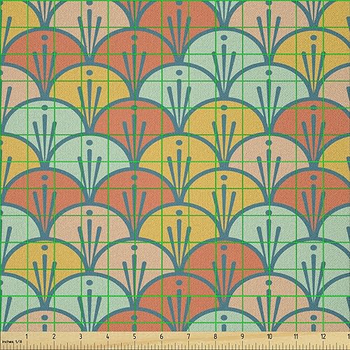 Miniatura 2 de Ambesonne Orange and Turquoise Fabric by The Yard, Abstract Scales Pattern in Pastel Colors Retro Style Print, Microfiber Fabric for Arts and Crafts