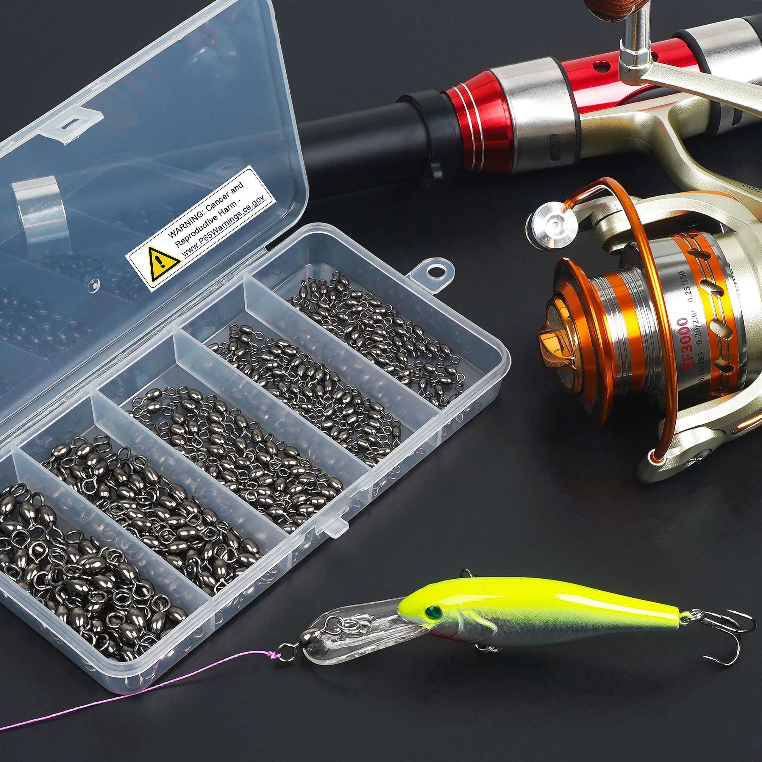 Shaddock Fishing 300pcs Barrel Swivels Fishing Tackles Saltwater, Black