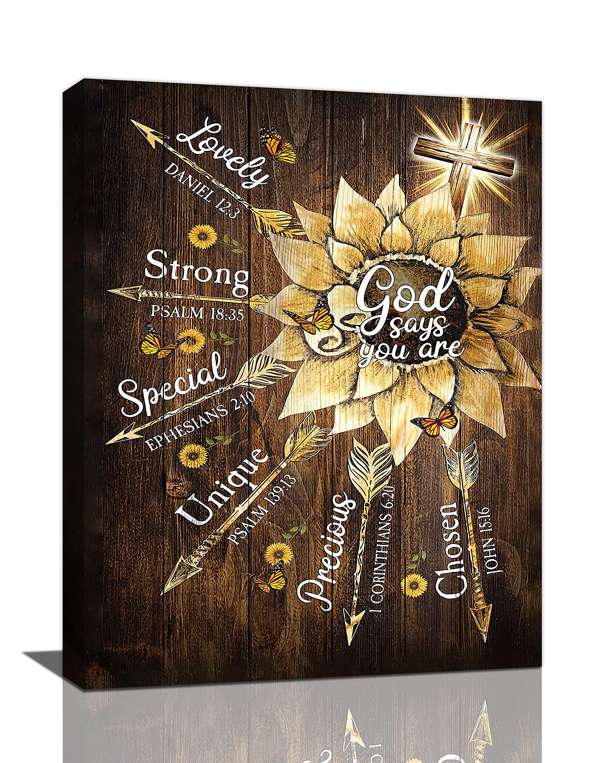 Christliches Wandbild Mit Sonnenblume & Schmetterling – 30,5x40,6 Cm, Rustikales Leinwandgemälde Mit Bibelzitat, Gerahmt