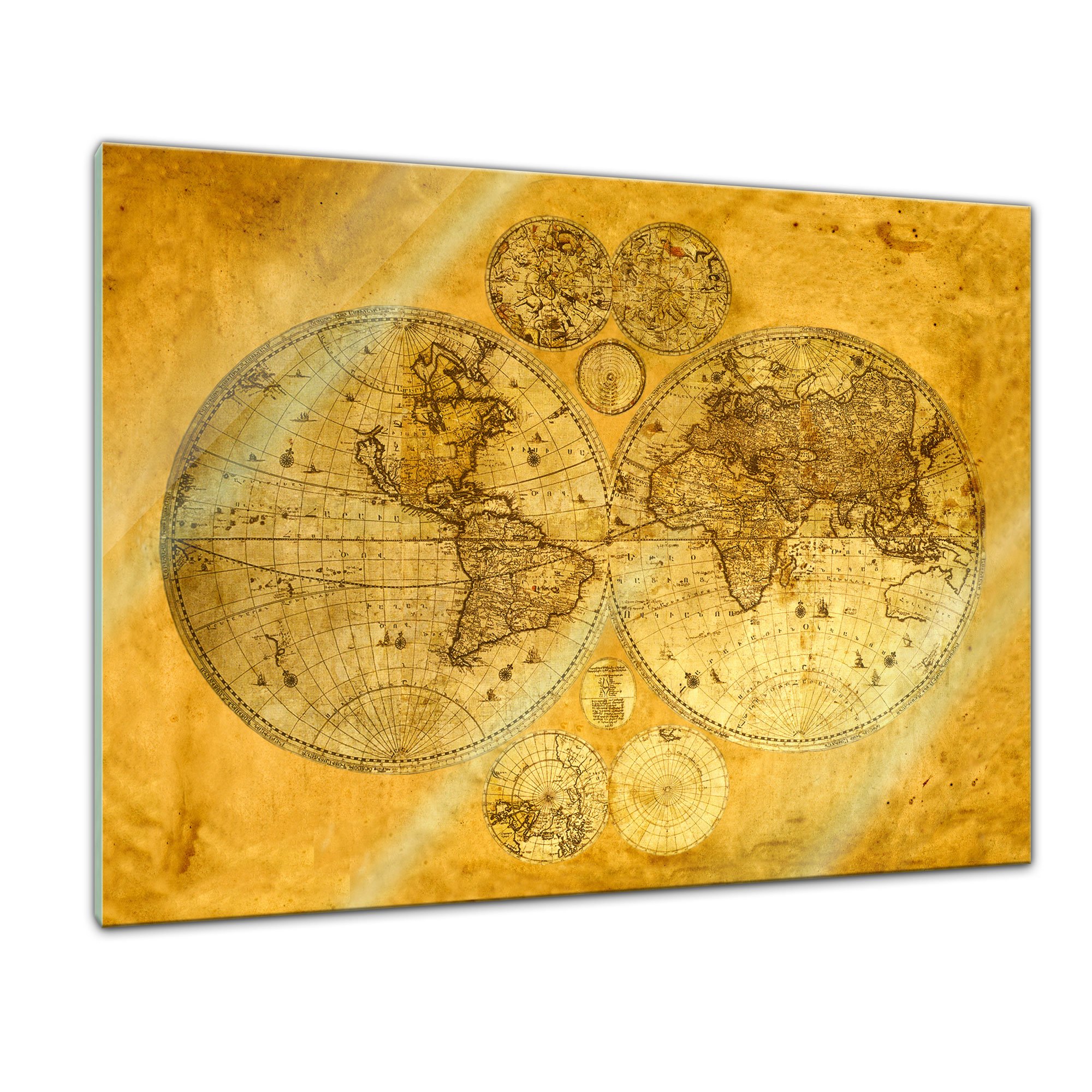 'Bilderdepot24 tableau Carte du monde sur verre sur vieux papier ", 80 cm x 60 cm