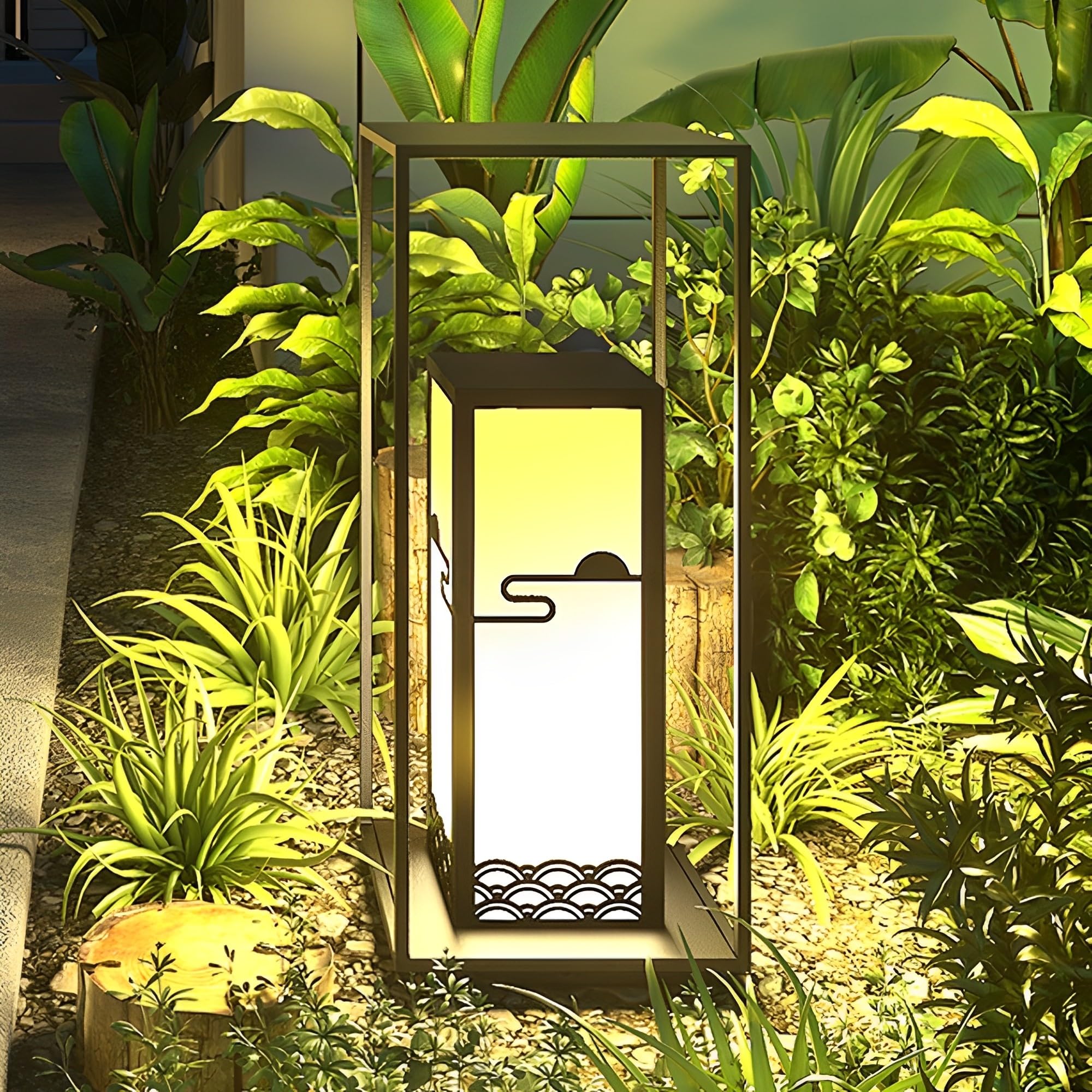 HELCEKOU Modern LED Pathway Light 23.6" Landscape Path Lights Chinese Style Bollard with IP65 Waterproof Black Iron Housing Garden for Driveway Walkway Lawn Courtyard