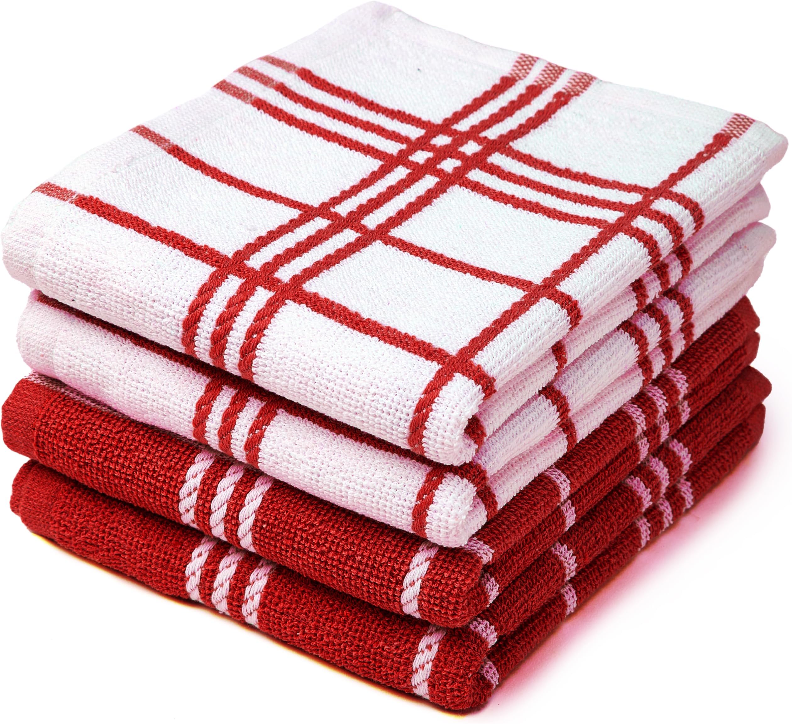 Kitchen Towels and Dish Cloths Sets | Red Non-terry Highly Absorbent Cotton Terry Towels | 70x45 cm | Multipurpose for Washing Dishes and Cleaning Pack of 4