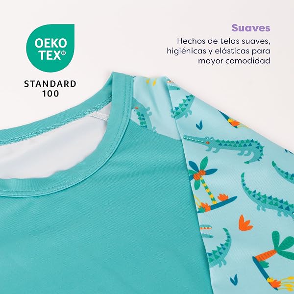 Bambino Mio Conjunto de pañales de natación reutilizables para bebé y niño pequeño unisex (1-2 años) COCODRILO ASTUTO, protección UPF 40+ | pañales de baño, camiseta y gorro de baño - 2