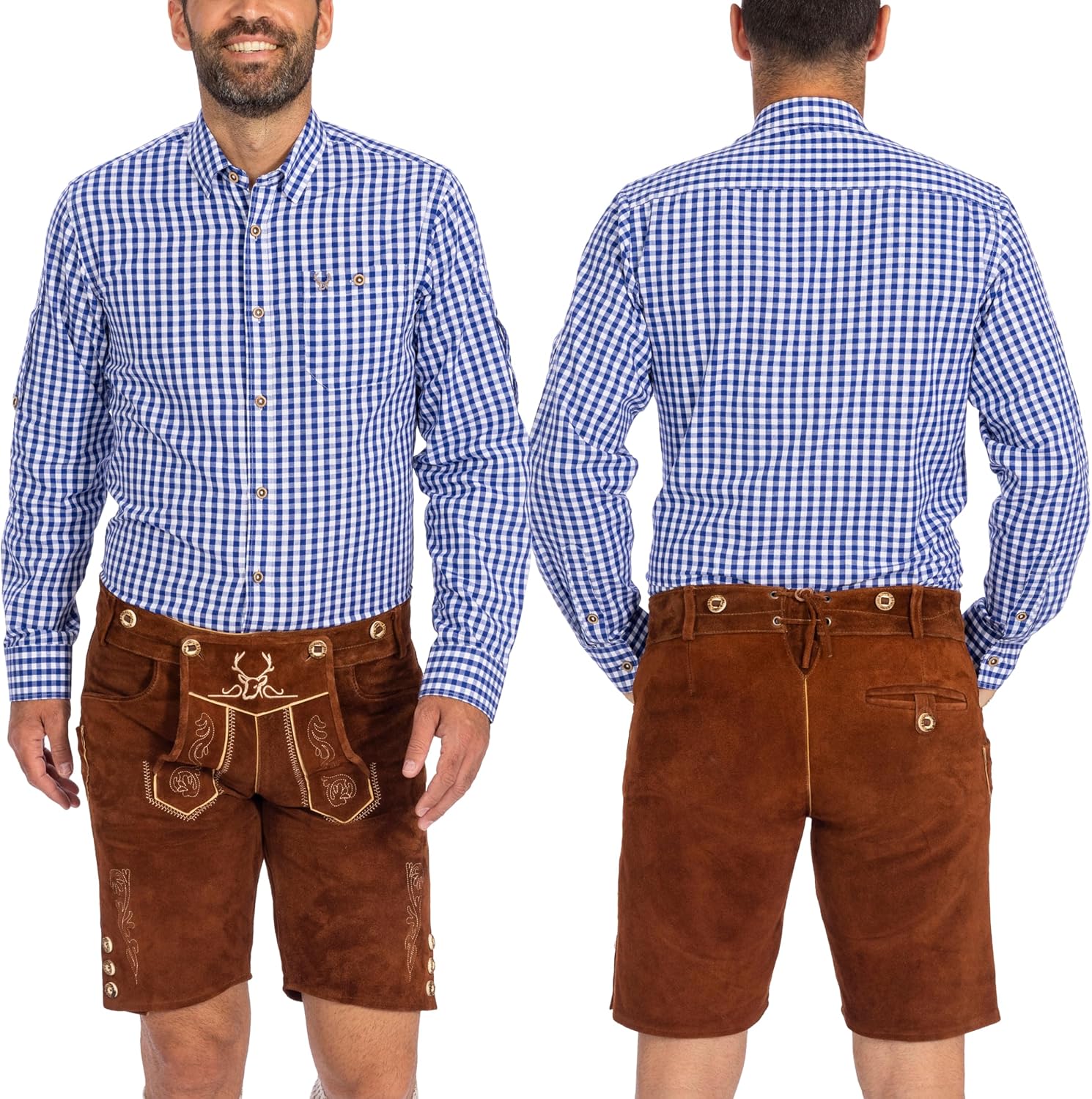 BAVARIA TRACHTEN German Oktoberfest Shirts for Men - Authentic German Lederhosen Shirt Men - Original Bavarian Shirt for Lederhosen Outfit - Checkered Blue - Classic - Size XL