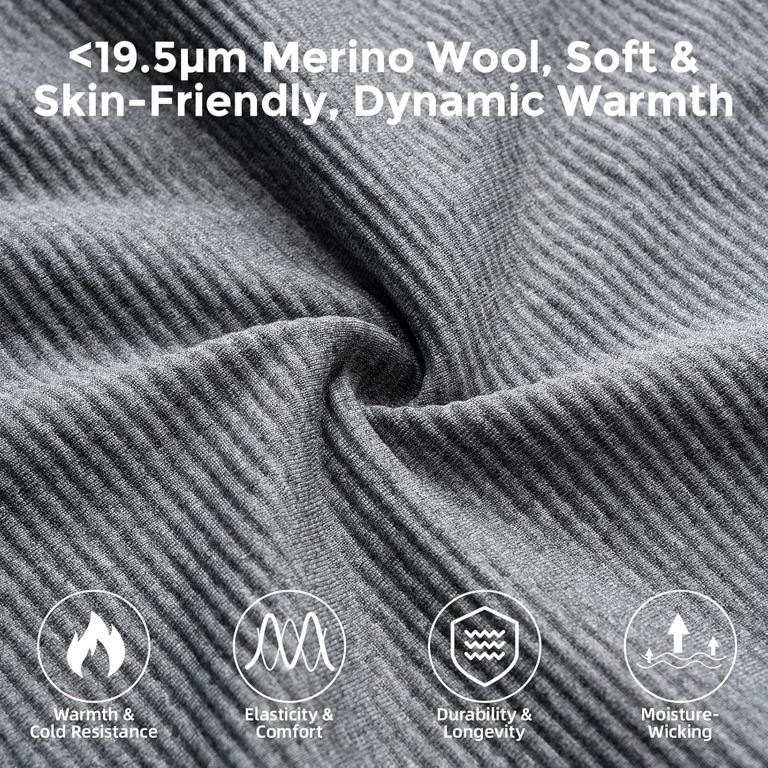 ROCKBROS Cycling Thermal Long Sleeve Shirts Men's Winter Gray Wool Blend Base Laye for Hiking, Athletic Running & Workouts - Image 2