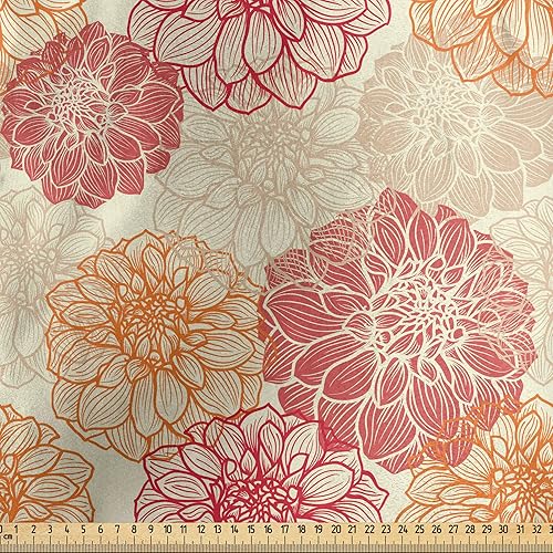 Miniatura 2 de Lunarable Dahlia Flower Fabric by The Yard, Apple Blooms Botanical Garden Bouquet Spring Inspired Retro Graphic, Decorative Satin Fabric for Home