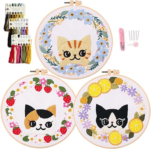 Kit de bordado, paño de bordado rosa, patrón de montañas, kit de iniciación de bordado, también incluye aro, aguja, hilo e instrucciones (rosa)