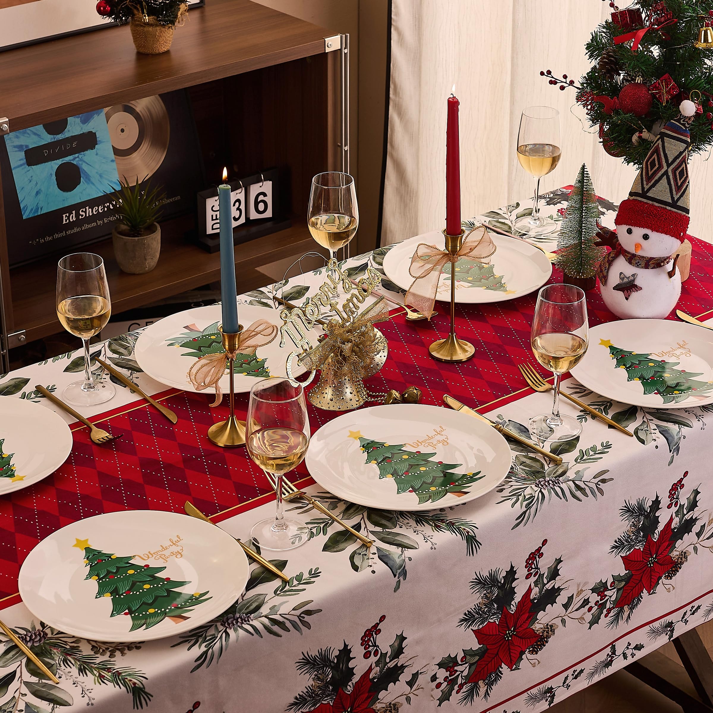 Weihnachtsessenteller Abendessen Teller - Set von 6, 26cm Knochen China, spülmaschinen- & mikrowellengeeignet, festliche Tischdekoration für die Feiertage