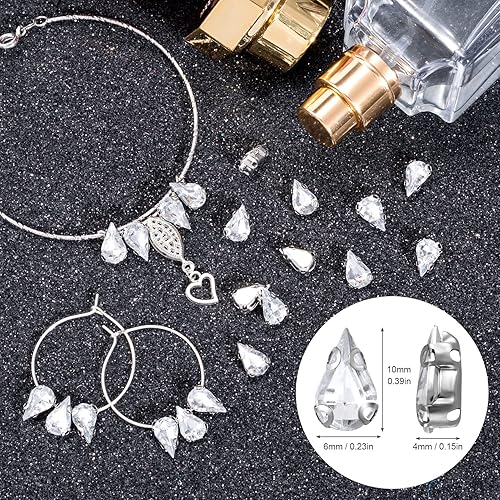 Miniatura 2 de PAGOW 300 piezas de diamantes de imitación para coser, lágrima, parte trasera plana, cristal transparente para manualidades, con puntas chapadas en