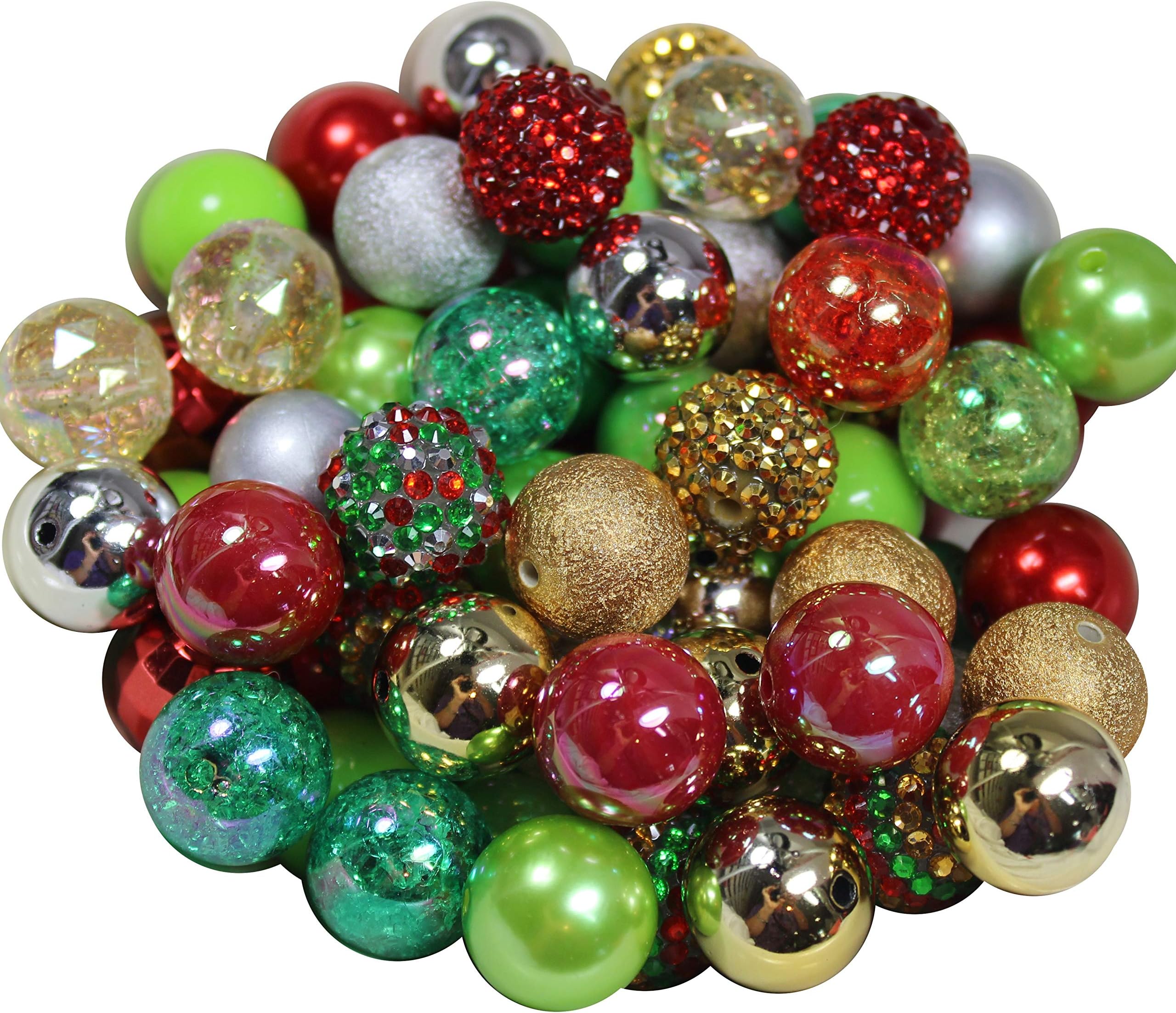 Christmas Holiday Themed Bulk Party Mix of 20mm Loose Acrylic Bubblegum Beads with Santa Pendant 120 Beads
