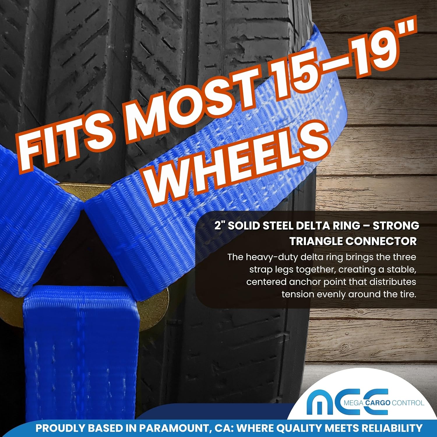 Mega Cargo Control Tire Bonnet Straps with Ratchets & Swivel J Hooks, Auto Hauler Wheel Straps - 2,666 LBS WLL Heavy Duty Car Tie Downs (Blue, 2 Pack)