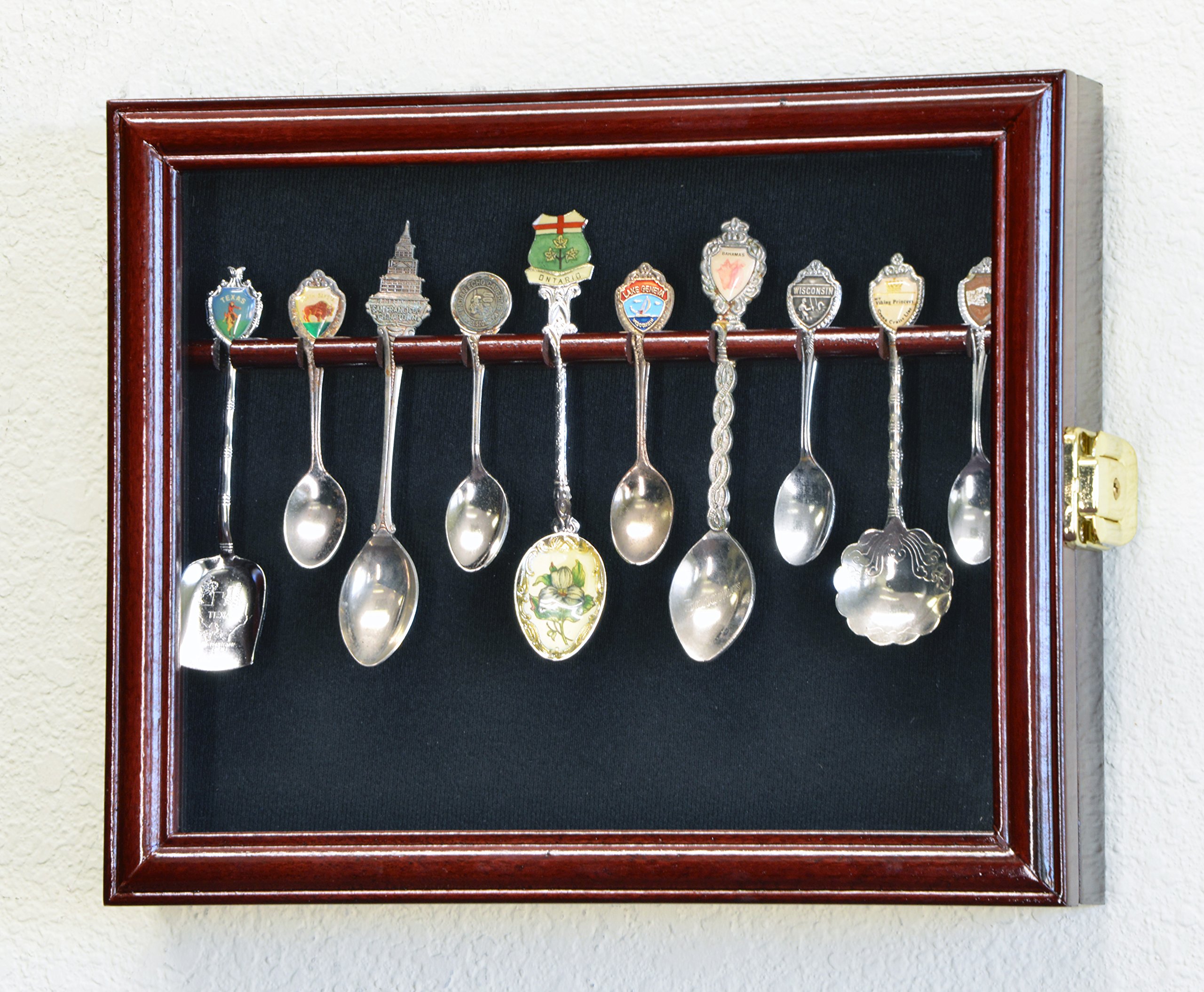 10 Spoon Display Case Cabinet Wall Mount Rack Holder w/98% UV Protection Lockable