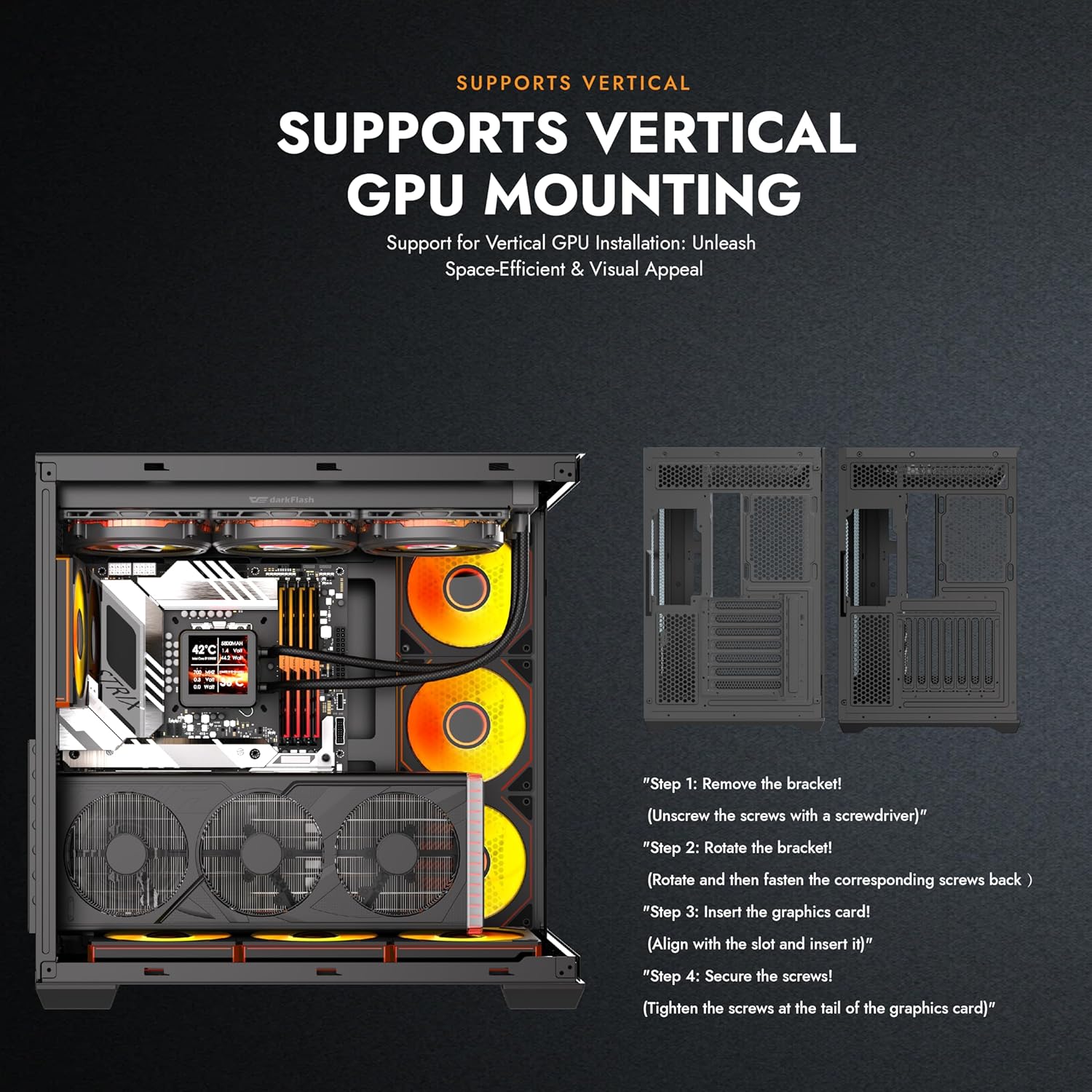 Hard drive and SSD mounting brackets in the darkFlash C280 PC case.