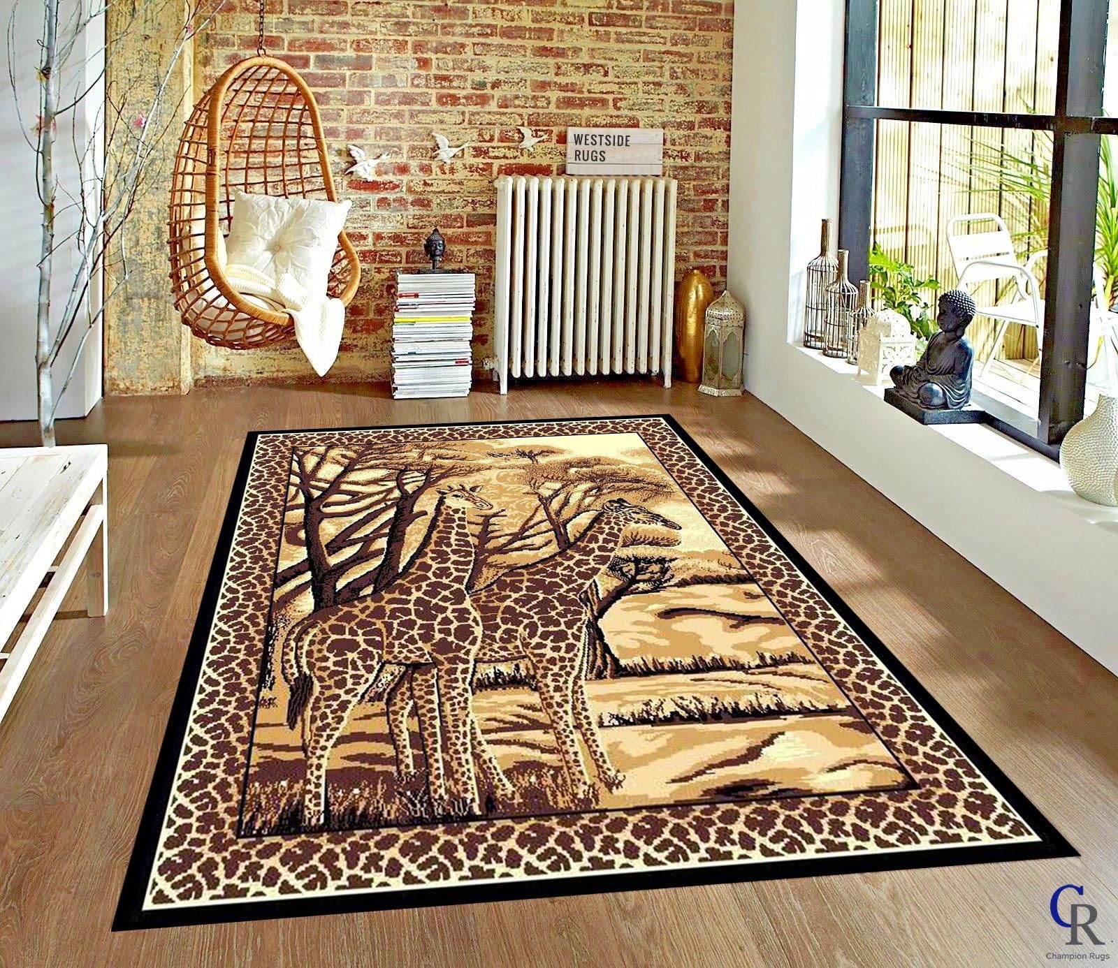 Contemporary Safari Giraffe African Modern Carpet Area Rug (5’ 3” X 7’ 5”)