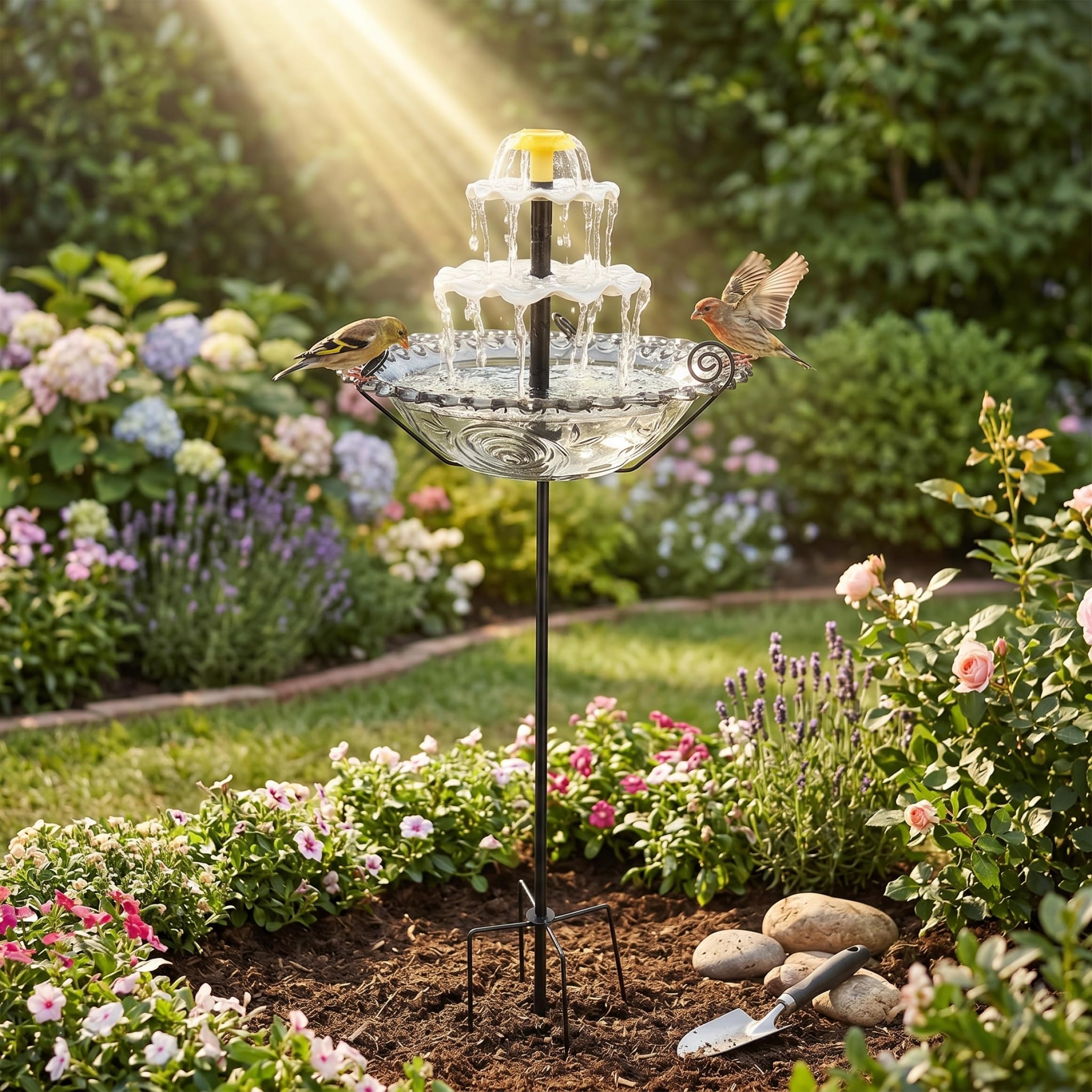 Solar Bird Bath Fountain, 10inch Solar Birdbath Fountains with Stake, Weather-Resistant Bird Bath Bowl for Garden Lawn Yard (Black)