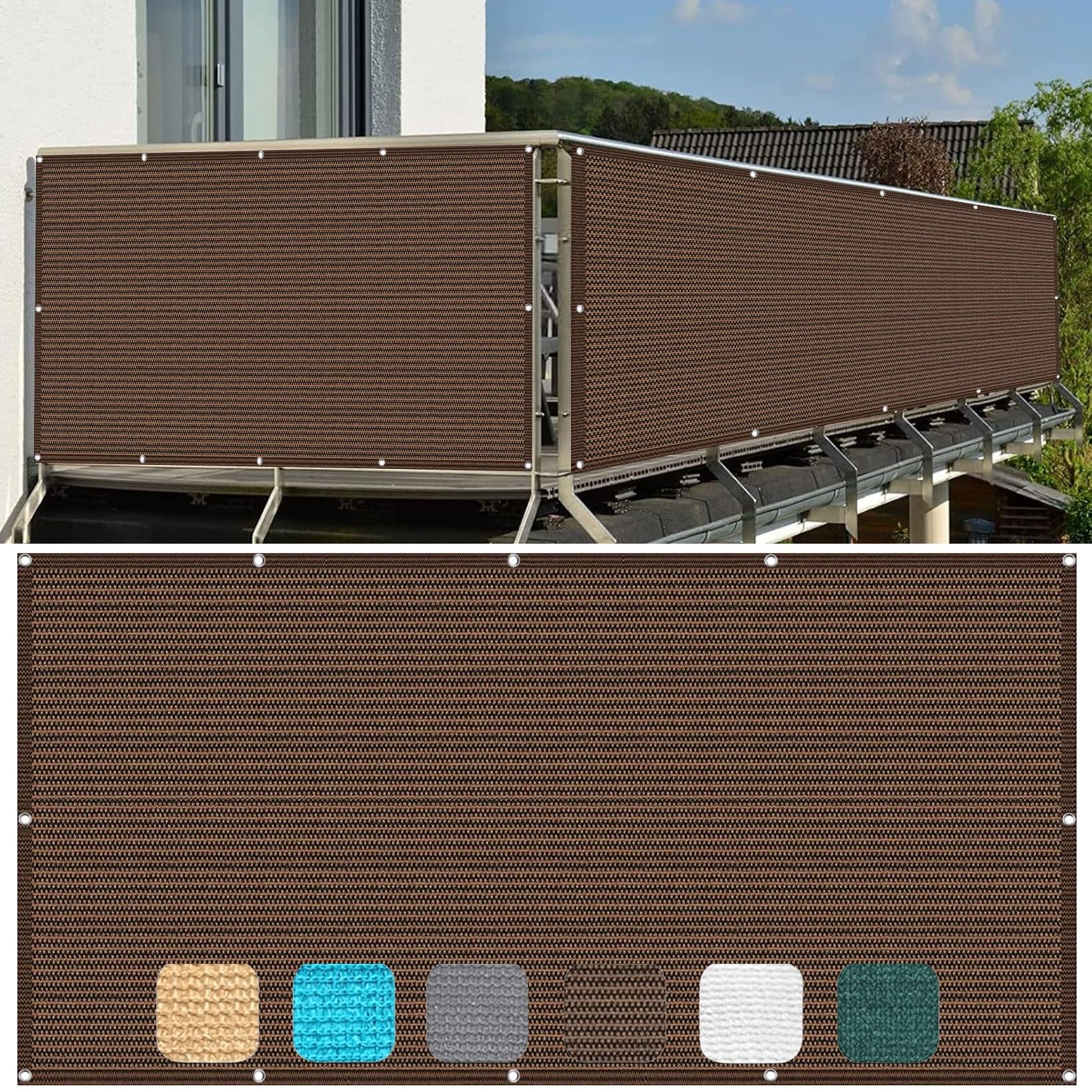 Brise-vue pour balcon marron 55x250 cm avec œillets pour jardin