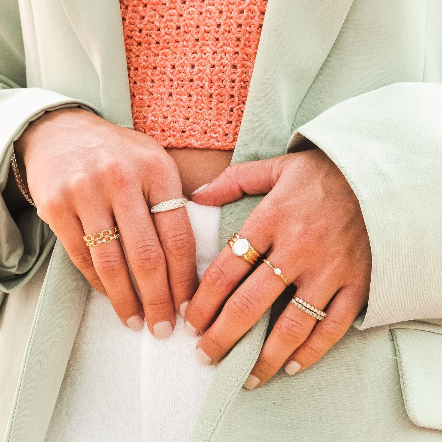 18K Gold Plated Chain Link Statement Ring - Image 5