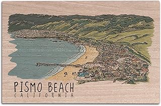 Pismo Beach, California, Line Drawing Birch Wood Wall Sign (12x18 Rustic Home Decor, Ready to Hang Art)