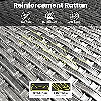 Vista 4 de ovios Mesa auxiliar para exteriores con parte superior de vidrio templado, mesa de centro de mimbre para patio, mesa auxiliar de ratán para porche