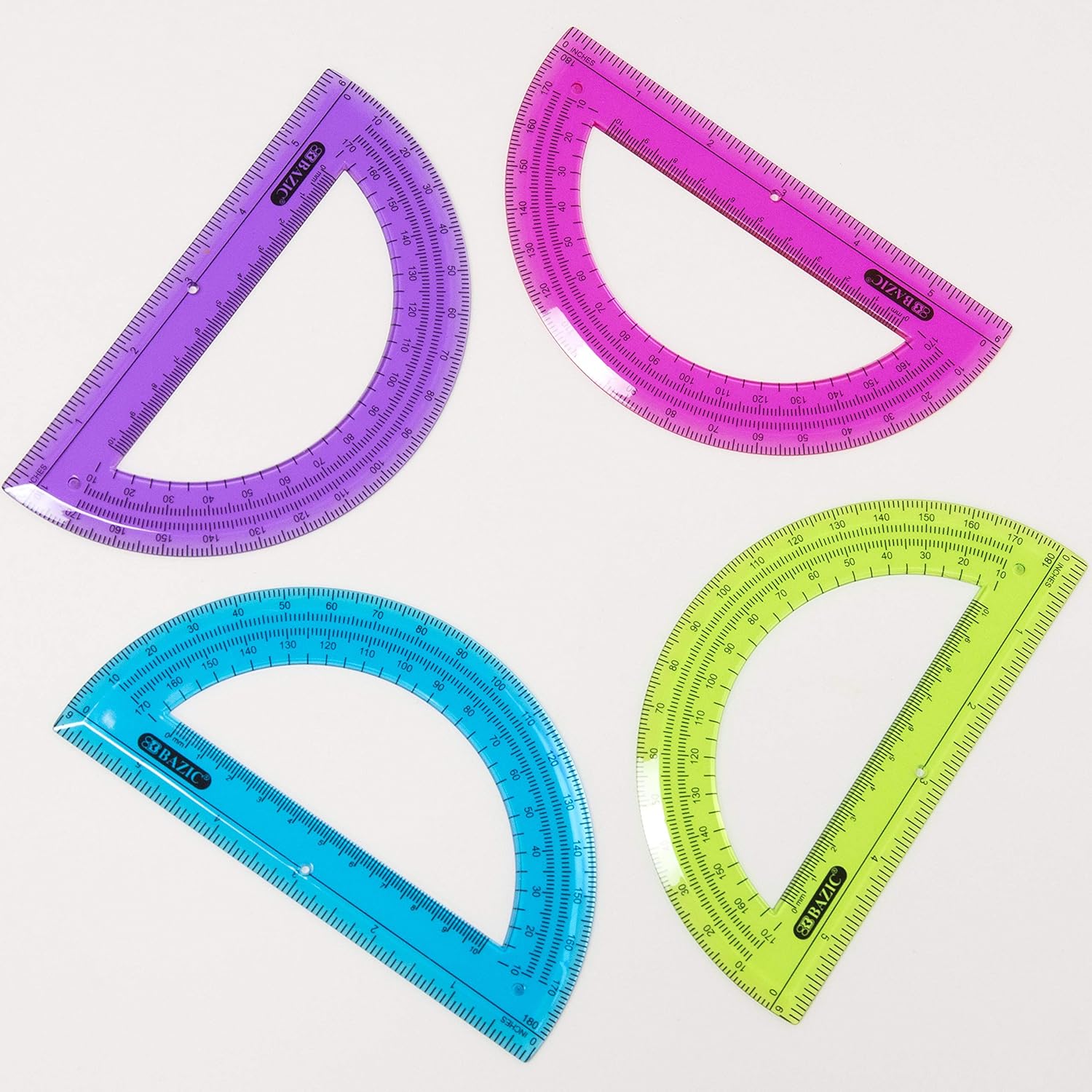 BAZIC Products Protractor Semicircular 6 Inch 180 Degrees, Plastic Math Protractors, Geometry Measuring Rulers Set, Clear Ruler 288-Packs
