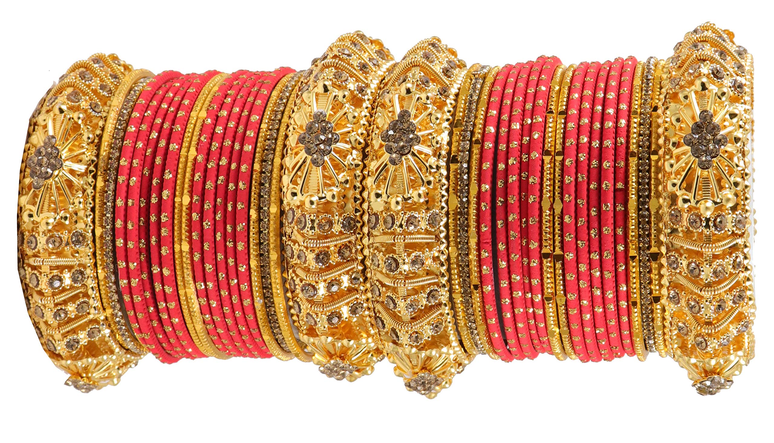 NMII Non-Precious Metal Base Metal with Zircon Gemstone Or Curved Shaped and Polka Dots Glossy Finished Chuda Set For Wo
