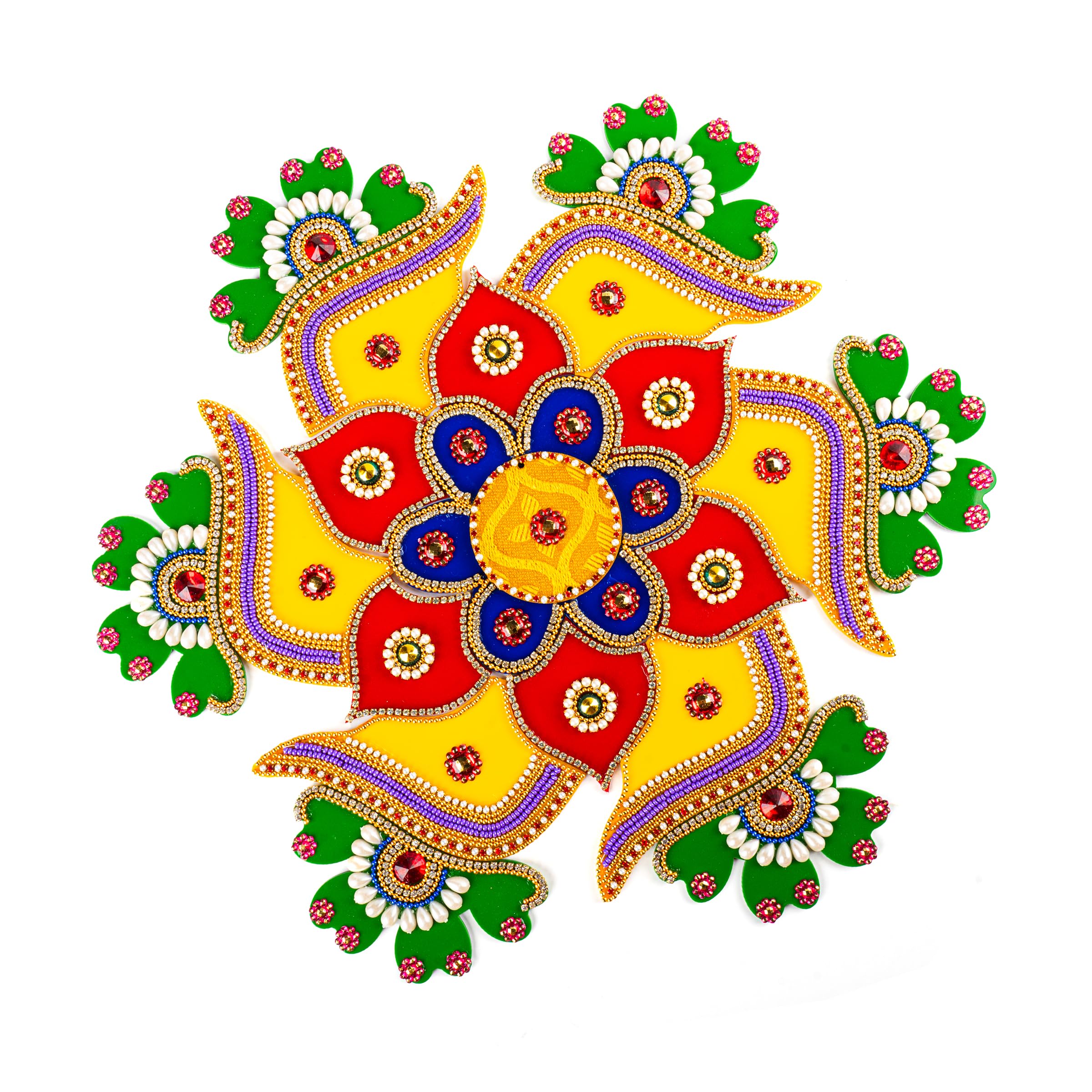 Photo 1 of Handcrafted Acrylic Designer Colorful Rangoli for Home Temple Floor Décor Decoration Festival Function and Gifting (Multicolor Flower)