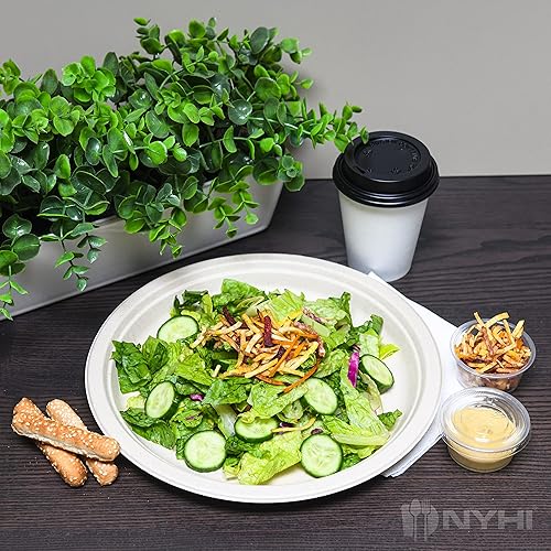 Miniatura 5 de NYHI Platos de alta resistencia desechables de 10 pulgadas para adultos y niños, platos de papel de caña de azúcar, color marrón, ecológicos,