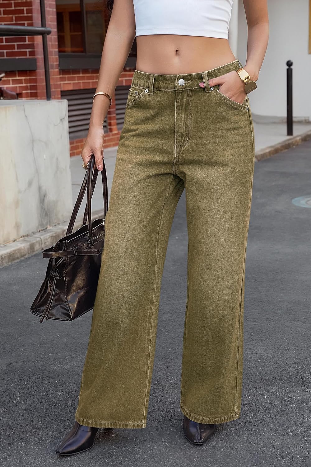 Cicy Bell Womens Wide Leg Baggy Jeans High Waisted Boyfriend Loose Denim Pants with Pockets - Image 2