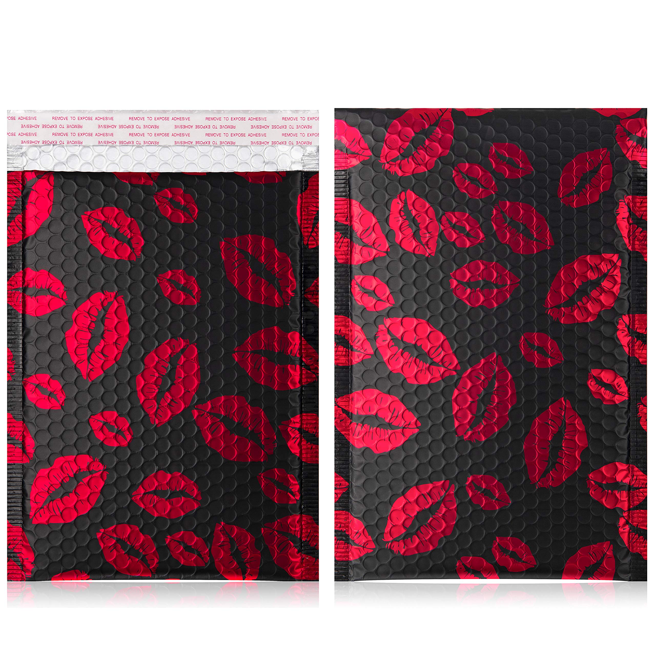 TONESPAC 25 Pcs 180 x 260mm Poly Bubble Mailers Padded Envelopes Shipping Bags with Waterproof and Self Seal Strip Black Lips Pattern — image 1