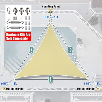 Amgo 4' x 4' x 4' Beige Triangle Sun Shade Sail for Backyard