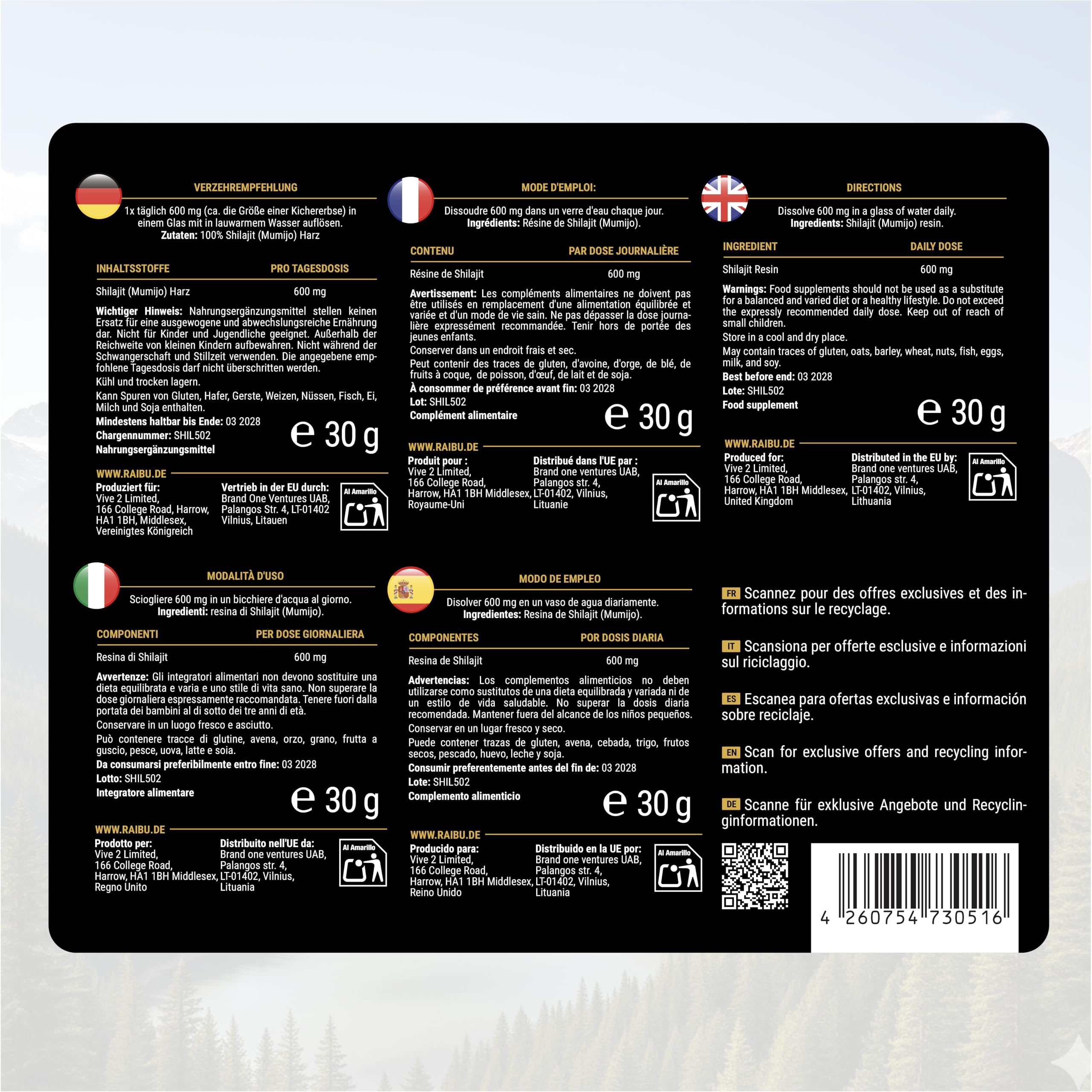 Shilajit Pure, Résine de Shilajit Himalaya - Natural, Riche en Acide Fulvique et Minéraux - Sans Additifs et Testé en Laboratoire - Authentique et Naturel 30g - Spatule Incluse