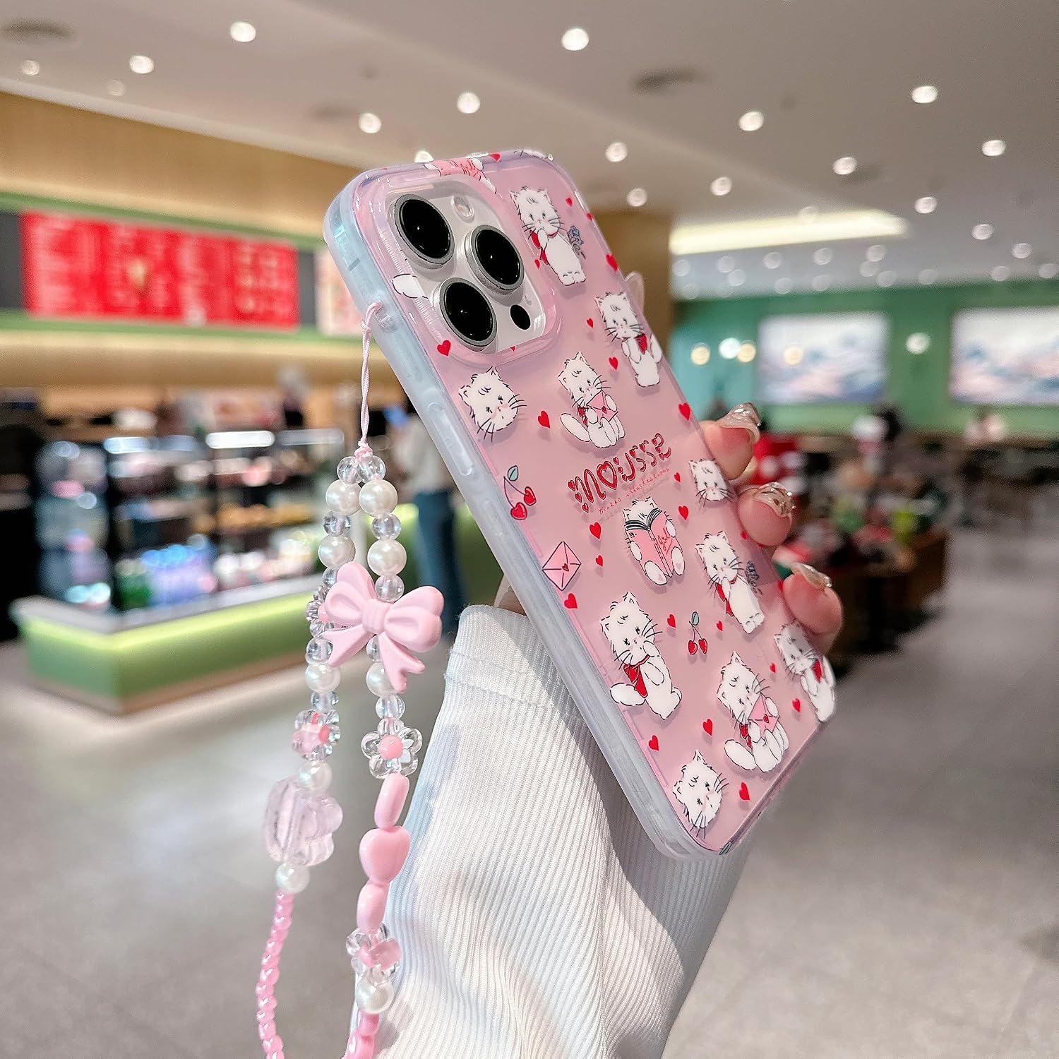 for iPhone 15 Pro Case, Pink Transparent Cute Kawaii Cartoon Cat image 2