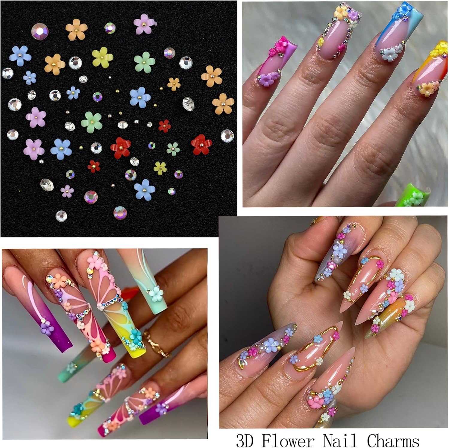 2 Box 3D Flower Nail Charms,Nail Gems Butterfly Heart Bow Flatback Pearl Nails Rhinestones Charms for Nails Art Jewels Design Decor(Colorful-11) image 4