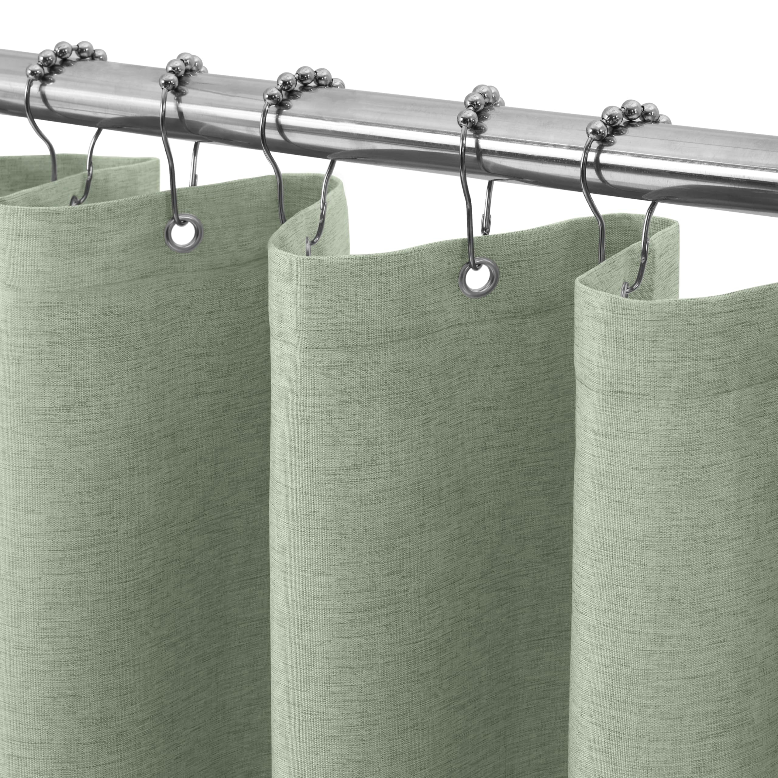 VANZAVANZU Duschvorhang mit Metall Duschvorhangringe Stoff Textil Badewannenvorhang Anti Schimmel Bad Vorhang Set Wasserdicht Badewanne Vorhang Schwerer Shower Curtain Badezimmer
