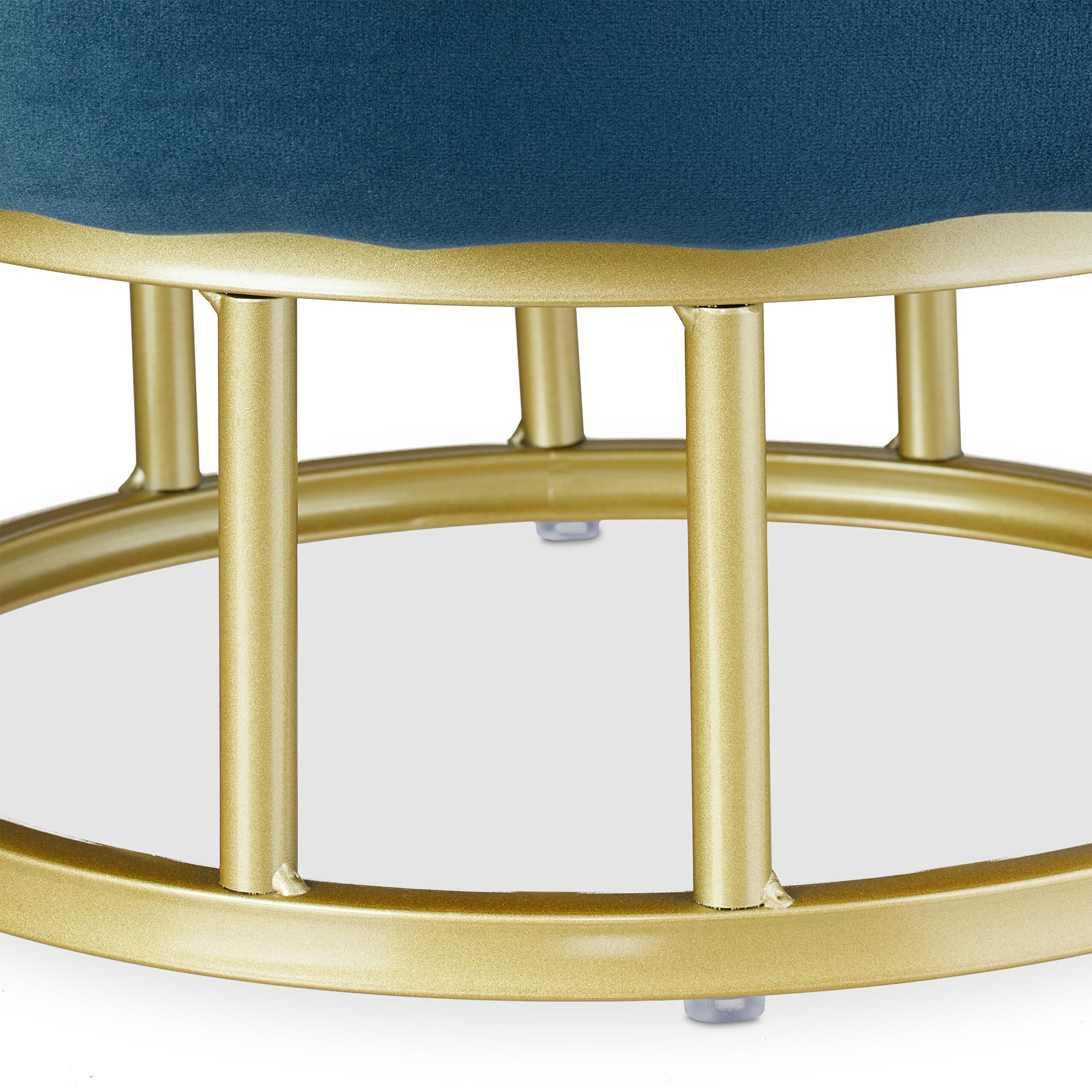 Relaxdays Samthocker mit Stauraum, runder Sitzhocker, gepolstert, Wohnzimmer, H x D: 40 x 40 cm, Hocker Samt, blau/Gold