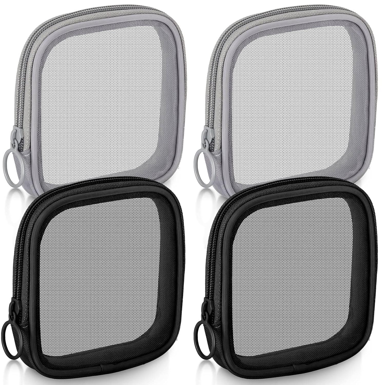 weewooday 4 pcs mesh makeup bag mesh cosmetic bag travel toiletry pouch with zipper mini makeup cosmetic purse for daily accessory(small,black, gray)