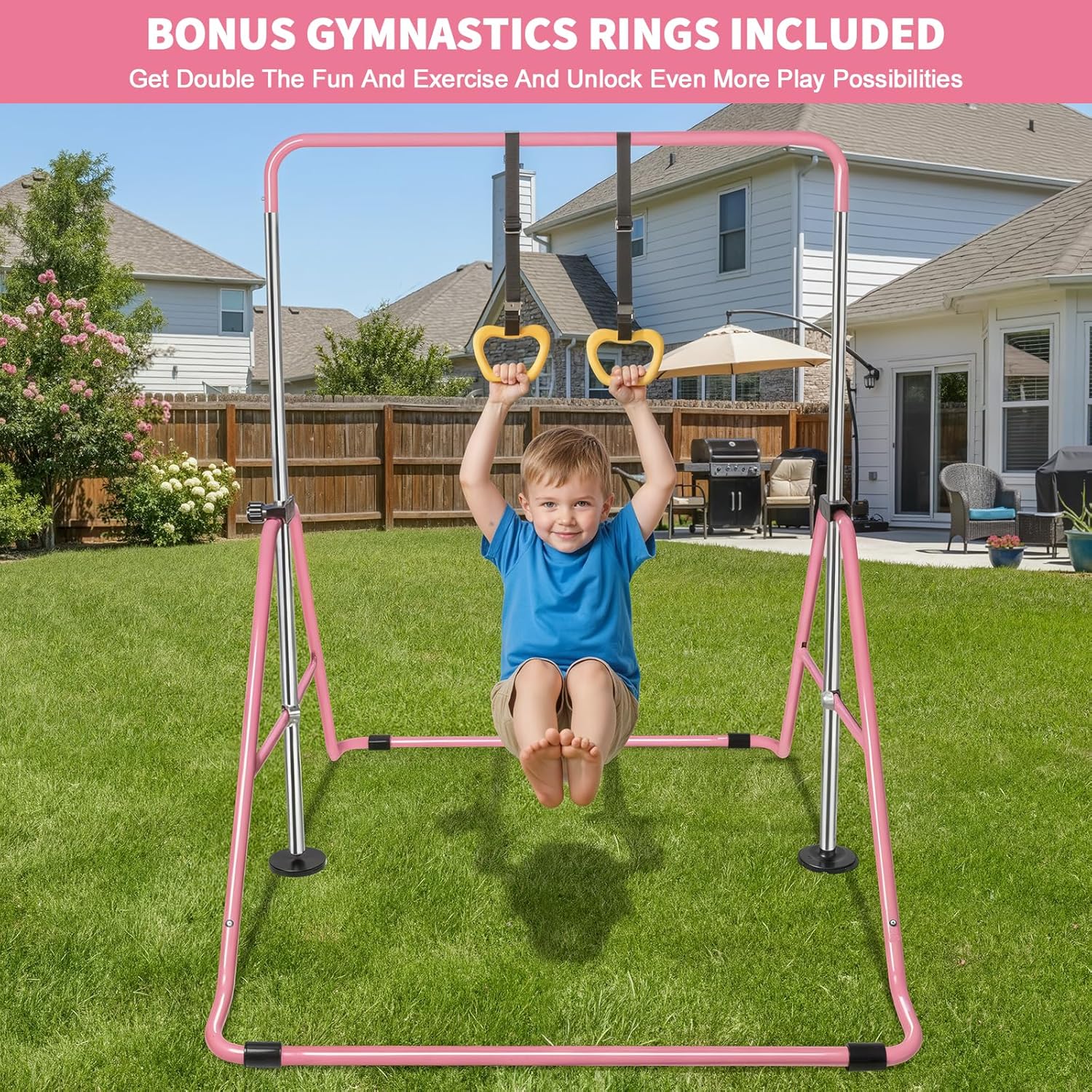HLC Expandable Gymnastics Bars, Adjustable Height Gymnastic Horizontal Bars, Children Folding Training Bar for Kids, Easy to Assemble